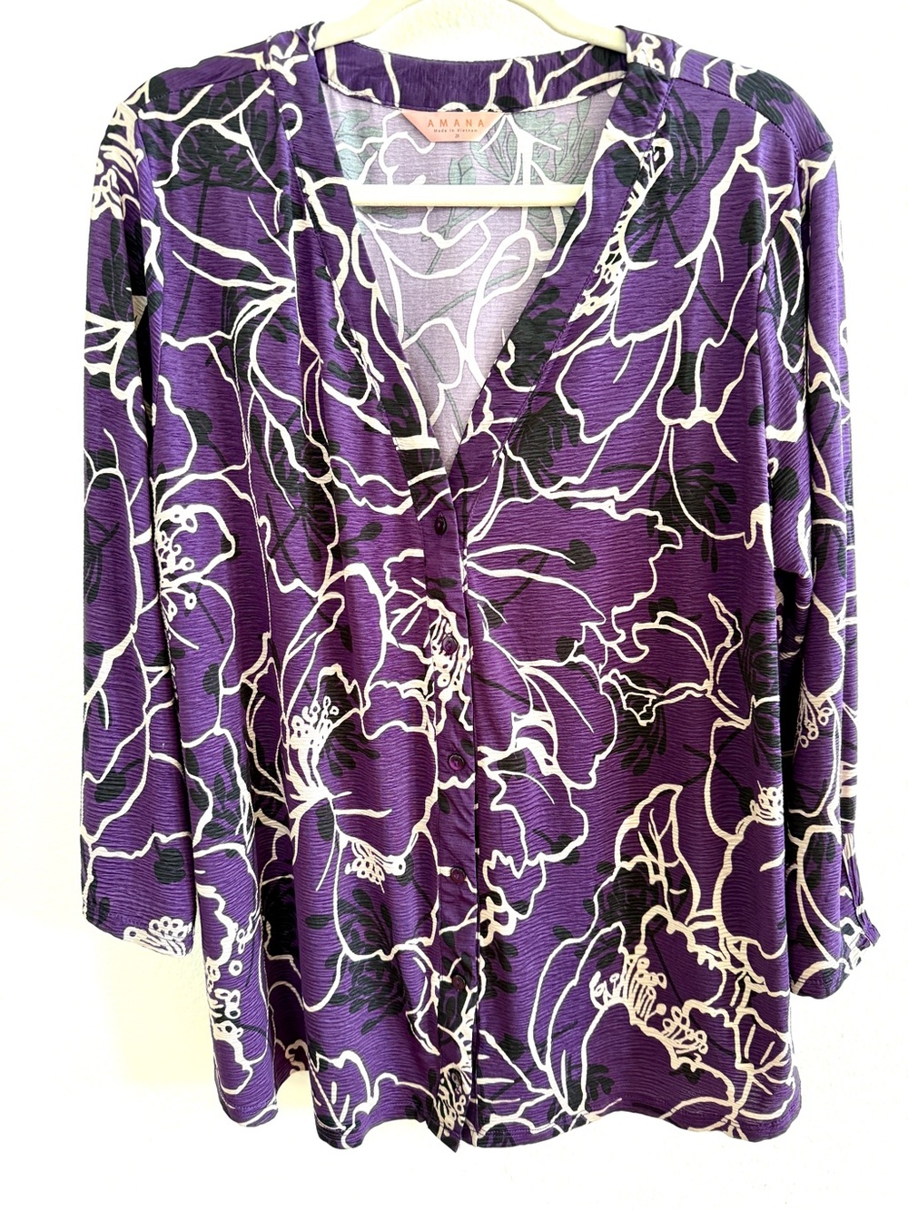 Amana Purple Floral V-Neck Button Front Women's Top Size 2X